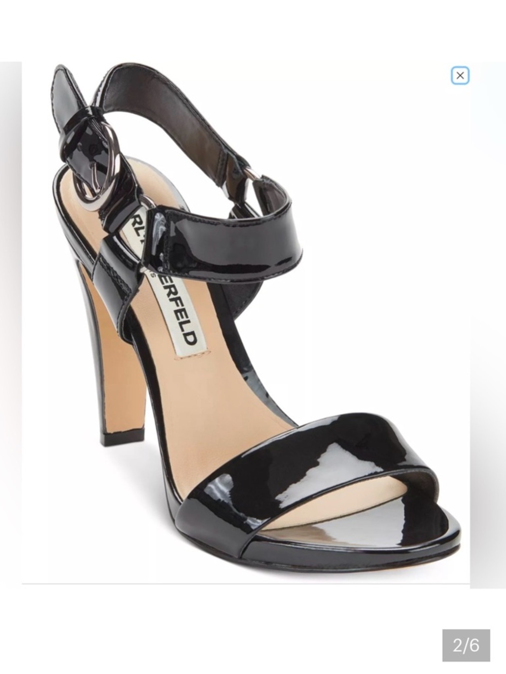 Karl Lagerfeld Black Patent Ankle-Strap Stiletto Sandals - Picture 2 of 15